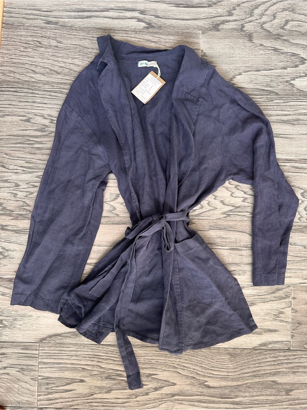 Eco Lini - Slate Blue Linen Tie-Waist Trench Jacket